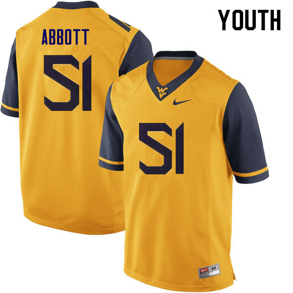 Youth #51 Jake Abbott West Virginia Mountaineers College Football Jerseys Sale-Yellow